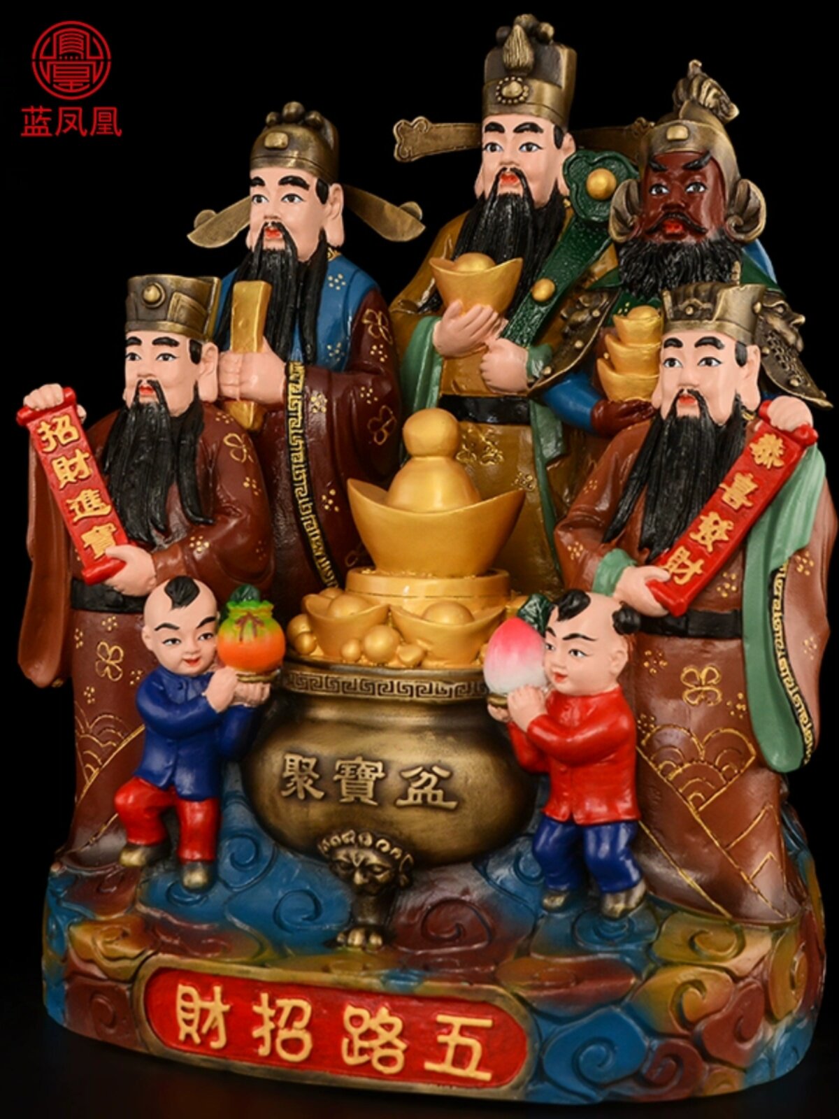 黄铜五路财神摆件財神爷佛像供奉五路財神擺件客厅公司办公室大号