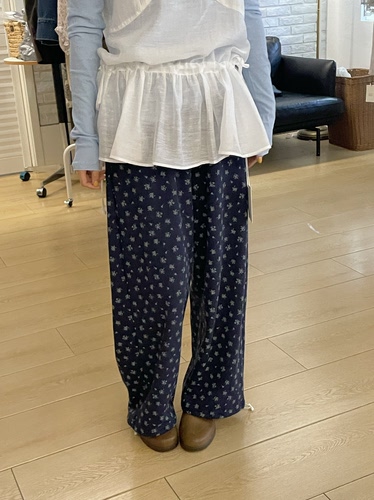 美到心坎里！韩系复古文艺碎花百搭松紧腰抽绳调节宽松休闲裤