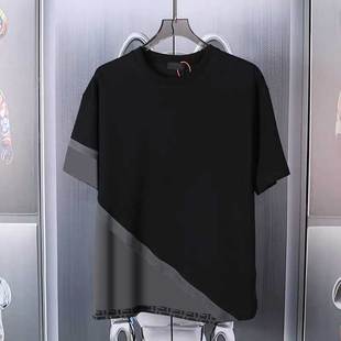 满印字母拼接圆领男女同款 T恤6605 短袖