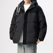 男女同款 加厚外套26010901 连帽拼接羽绒服短款