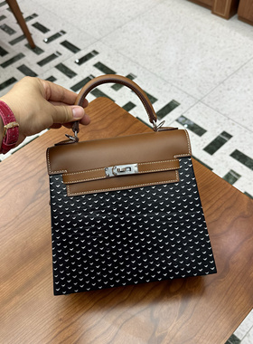 22cm 木头包盒子包 barenia马鞍皮 纯手工制作 凯莉包 手提单肩包