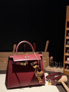 手工缝制 BOX皮 单肩手提吧 爱马S红 凯莉包25cm