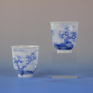 禄意窑青花山水手绘青花瓷品茗杯单杯主人杯陶瓷功夫茶杯 茗缘居