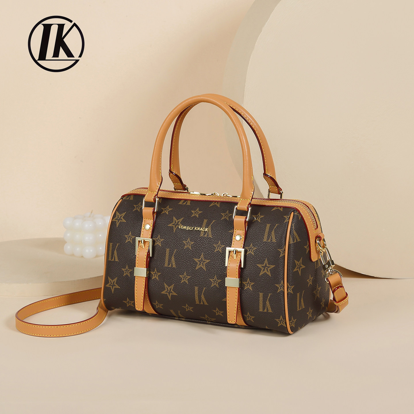 2025秋冬新款LK品牌轻奢老花枕头包女士大容量波士顿包手提斜挎包