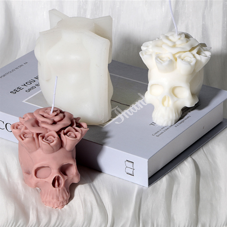 立体骷髅头香薰蜡烛模硅胶模具DIY万圣节摆件石膏复古风烘焙模具