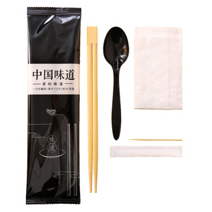 盛荣雅一次性筷子筷勺子二合一四件套餐具套装 双笙筷快餐外卖商用