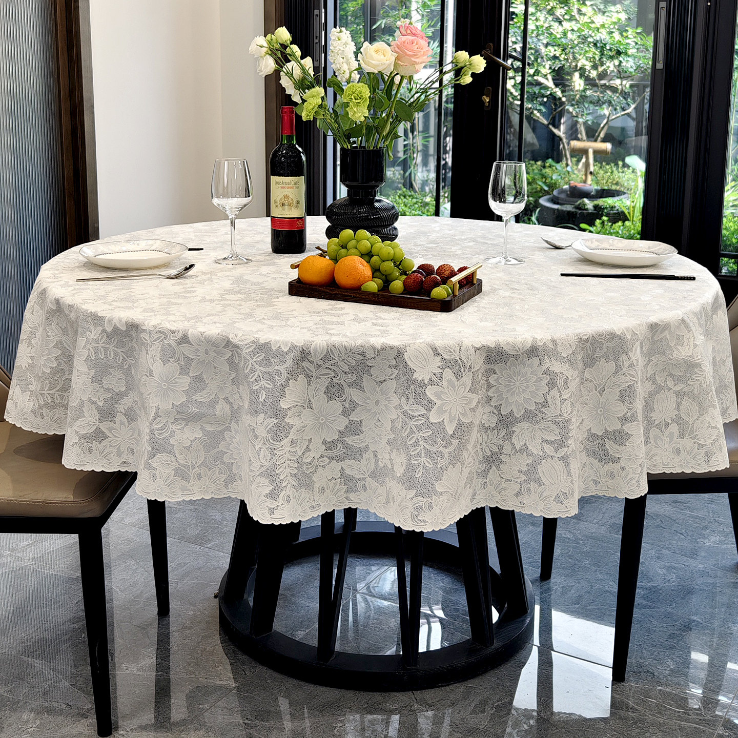 圆形蕾丝PVC防水防油桌布券后109元