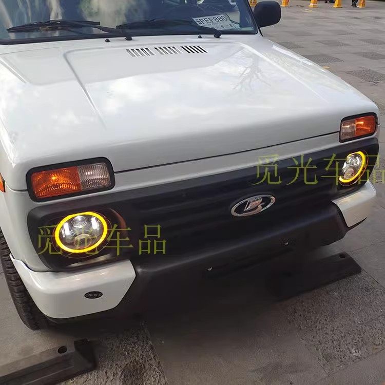 拉达尼瓦大灯总成天使眼悍马改装led日行转向H2MK2圆灯高尔夫捷达