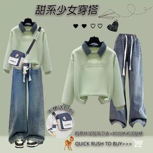 初秋穿搭女童韩系穿搭秋装2026新款开学季套装中大童polo衫卫衣潮