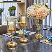 简约轻奢金色北欧烛台摆件婚礼拍摄道具欧式 家用餐桌复古烛台 美式