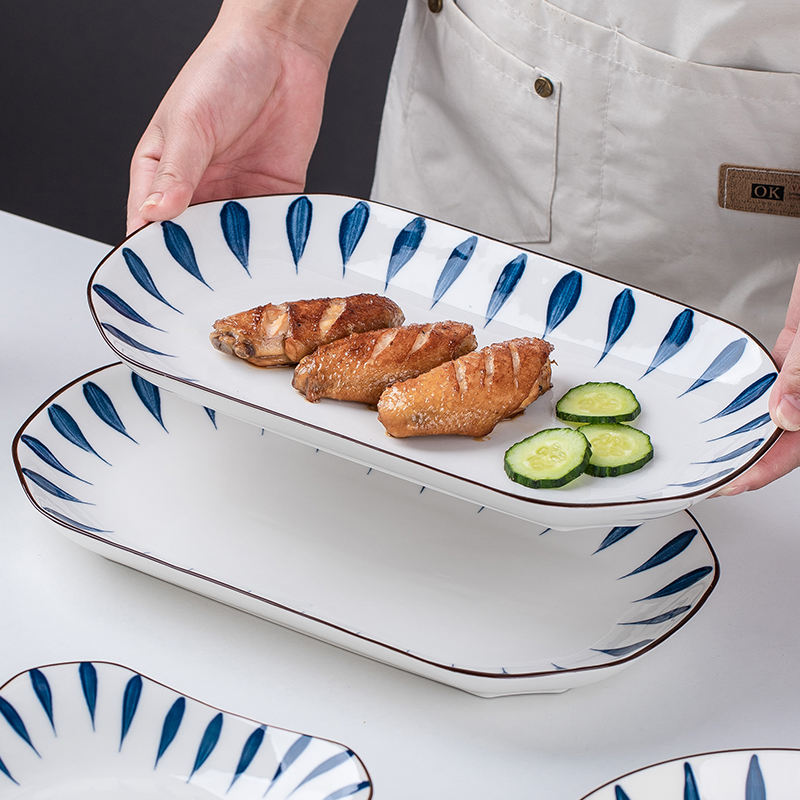 鱼盘陶瓷大众长方形手绘12英寸