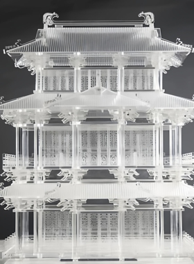 亚克力四角凉亭模型房子样板间书柜装饰品新中式中国风古建筑透明