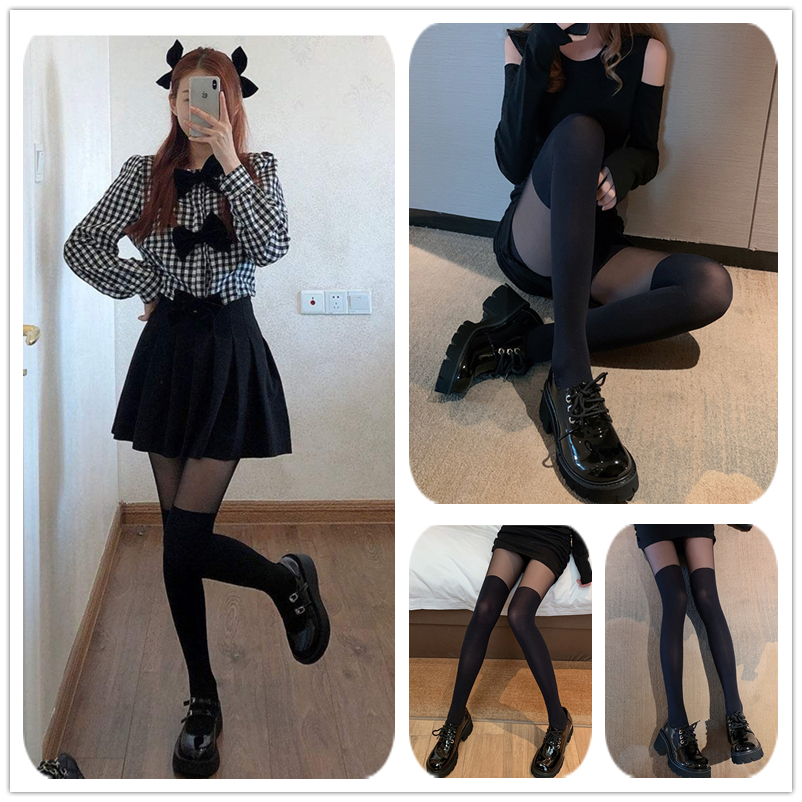 【假两节拼接黑丝】高尔夫袜日系居家蝴蝶档cos洛丽塔系列天鹅绒