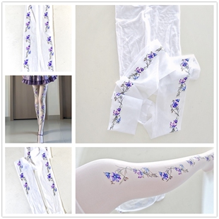 独家【青花瓷丝袜】古典复古超白色包心丝超薄连裤提花洛丽塔罗