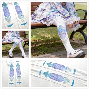 袜 马面图腾裤 60d高密度洛丽塔马面裙奶白色性感过膝 中式 独家