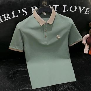 款 英伦男士 2025夏季 冰丝刺绣polo衫 撞色翻领t恤上衣 百搭修身 短袖
