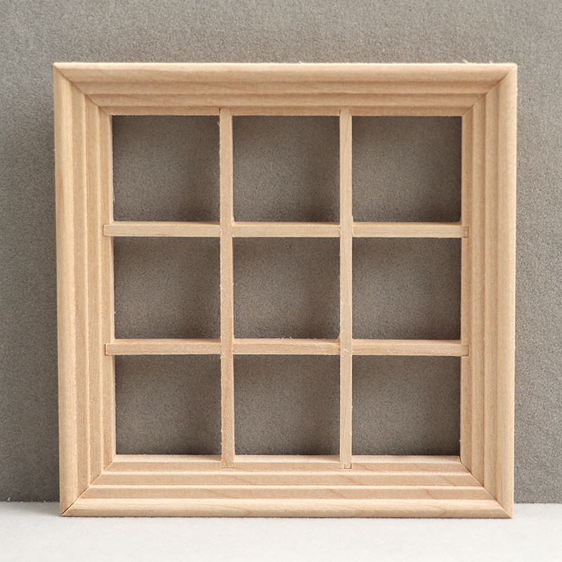 1:12娃娃屋diy迷你门窗模型 9格正方形窗户 带装饰线条pvc窗片