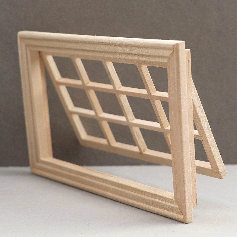 【diy】1:12娃娃屋dollhouse迷你门窗模型素坯12格长方形窗户可开