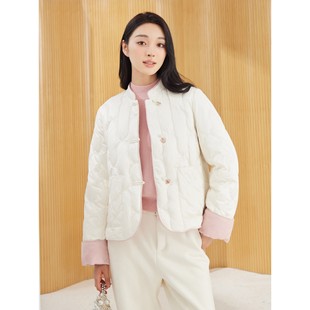 杨门新中式盘扣羽绒服女短款轻薄白色立领白鸭绒保暖双面穿外套女