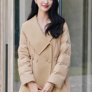 风笛 收腰显瘦羽绒服外套女1E45050原2699 2024冬大翻领中长款