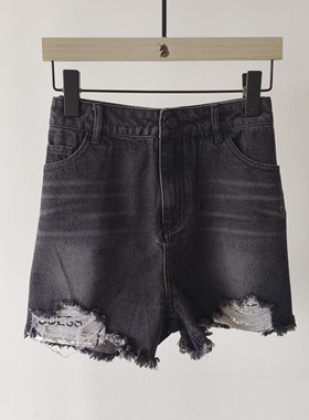 飘蕾2025夏款PR421601LT263牛仔短裤女高腰破洞a字热裤子