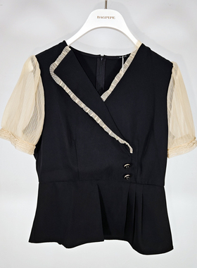 一折不到 风笛 夏不对称西装领短袖小衫1A25448原769