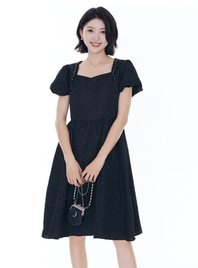 风笛 2023年夏连衣裙女方领泡泡袖收腰茶歇A字裙1B25238原1299