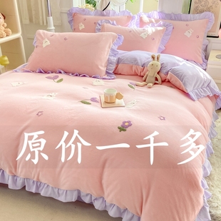 牛奶绒四件套加绒加厚珊瑚绒法兰绒床单被套宿舍三件套 冬季 特价 款