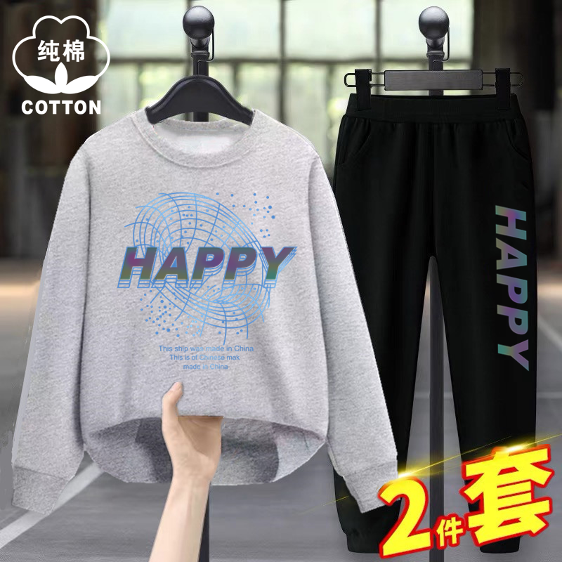 胖孩子纯棉运动圆领两件套装图片