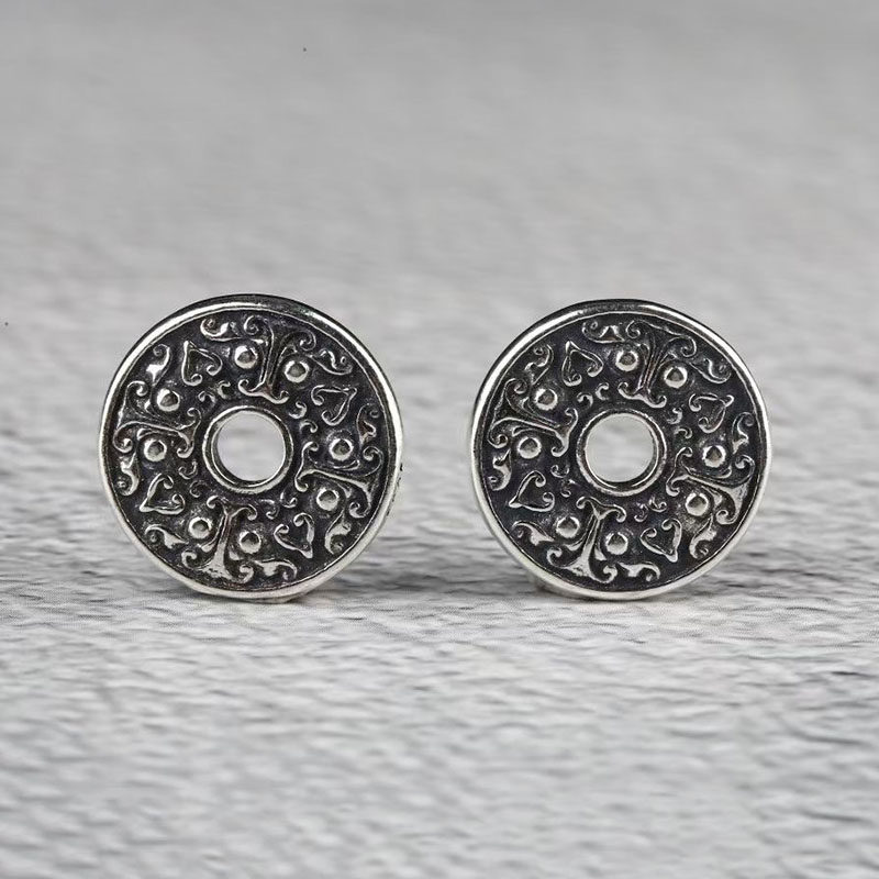 15mm s925纯银仿古夔牛兽面纹隔片饕餮兽面纹平安扣隔片配件