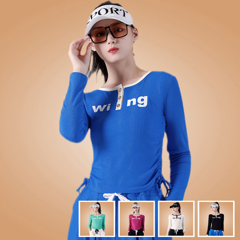 2025广场舞服装新款运动上装棉抽绳长袖健身跳操舞蹈衣服t恤女秋