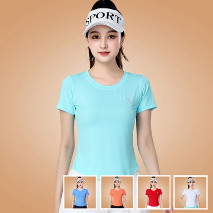 广场舞服装女夏季新款短袖上衣时尚运动服跑步健身操速干跳舞衣服