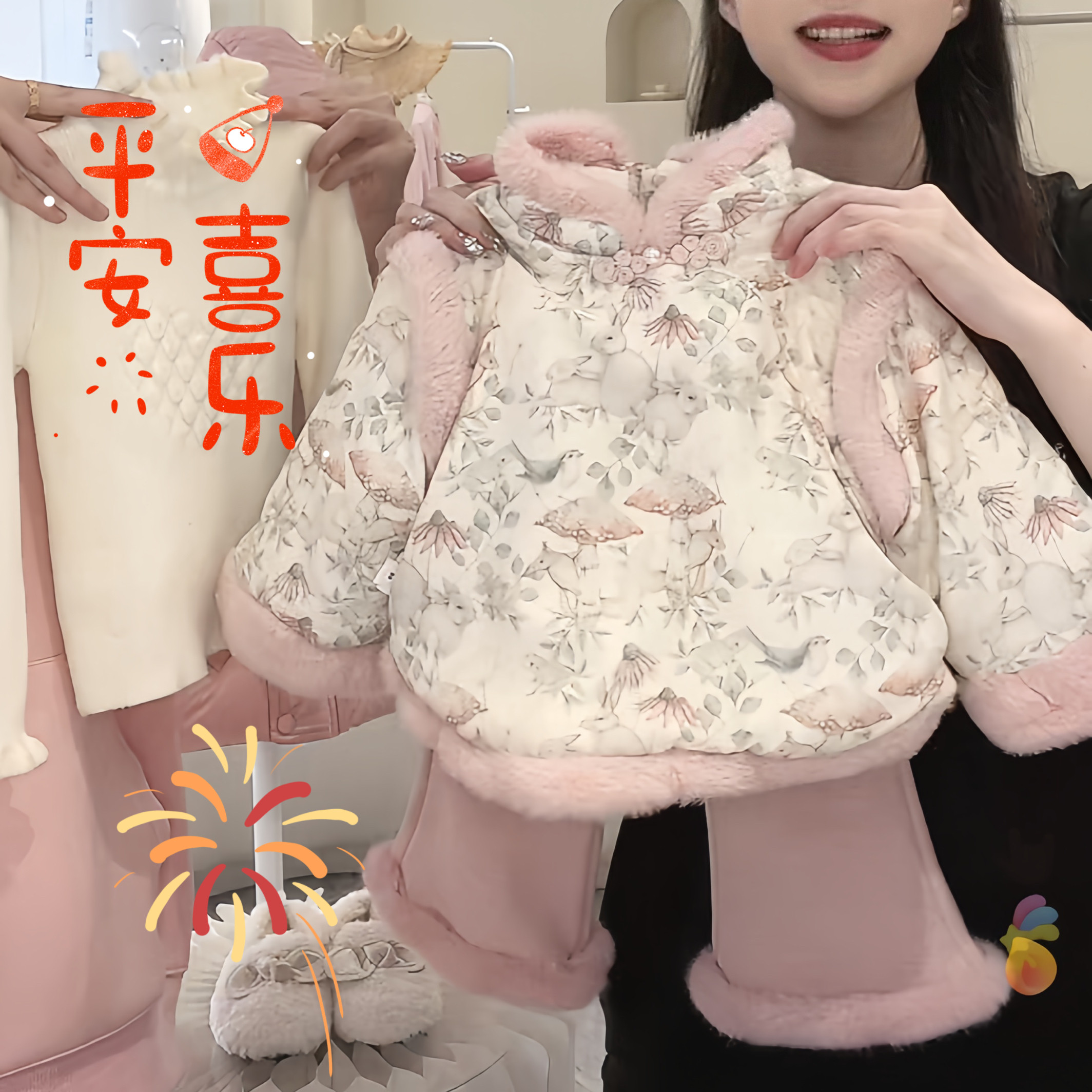 加厚加绒女宝宝棉服唐装拜年服