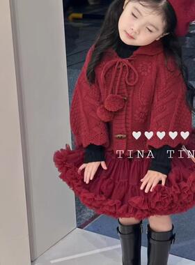 【新年】女宝宝安哥拉红色斗篷+tutu裙洋气喜庆节日两件套