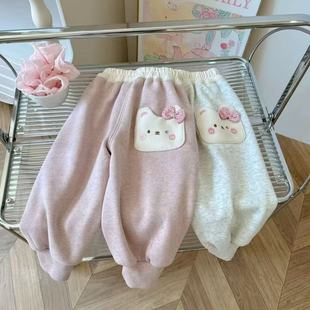 女童加绒卫裤螺纹收口长裤子女宝宝新款秋冬加绒裤小朋友冬裤子