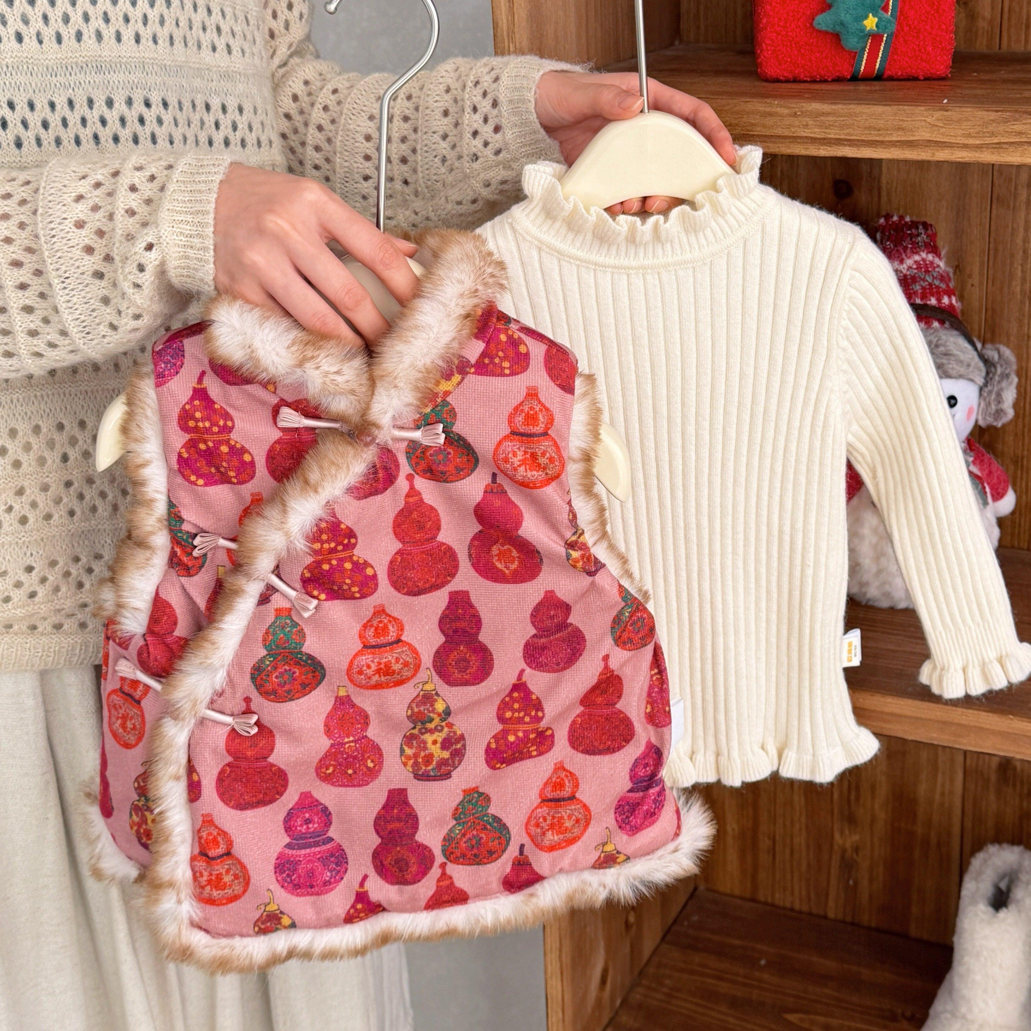 新中式儿童葫芦印花唐装马甲女童冬季加厚毛绒无袖拜年服,童装/婴儿装/亲子装,唐装,淘宝优惠券,粉丝福利购,淘宝优惠卷