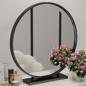 简约台式 化妆镜圆形桌面化妆镜卧室学生宿舍铁艺大镜子化妆台镜子