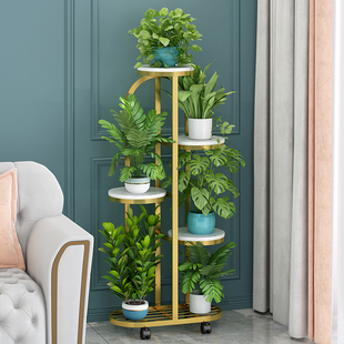 速发花架子客厅落地式置物简台布置架约花盆架铁艺植物层放摆架