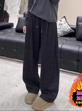 2025新款冬季休闲阔腿弯刀裤加绒加厚潮流休闲撒银弯刀裤