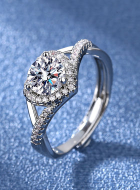 结婚奢华钻戒少女爱心硞石镶钻戒指小清新简约甜美镀白金开口指环