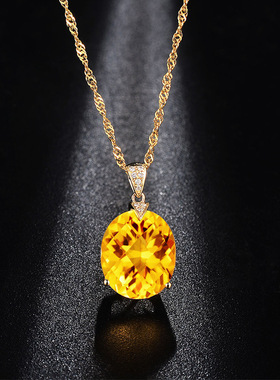 欧美时尚低奢黄水晶吊坠镀18k黄金黄宝石女士几何形吊坠项链珠宝