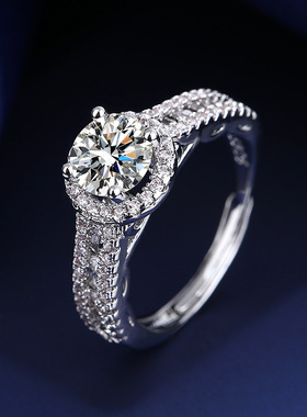 欧美豪华一克拉圆包硞石镶钻戒指少女简约甜美求婚订婚情人节礼物