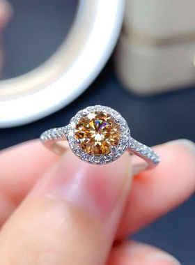 欧美几何硞石镶满钻少女八心八箭仿香槟色摩根石镀白金开口戒指