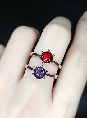 欧美时尚气质仿红宝石戒指少女镀18K玫瑰金紫水晶简约甜美钻戒