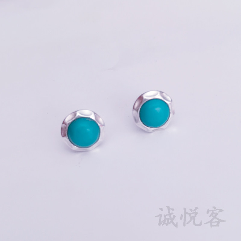 正品纯天然蓝绿松石耳钉女925纯银耳坠时尚耳饰饰品