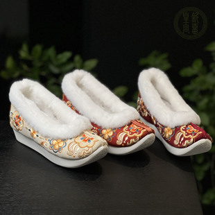 钦留皇宫原创加绒汉服鞋改良款登云履厚底内增高织锦缎红色平底