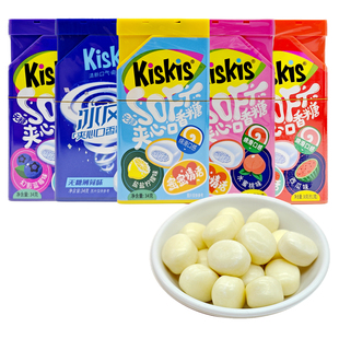 酷滋kiskis无糖夹心口香糖盒装柠檬味薄荷味西瓜味糖果木糖醇带纸