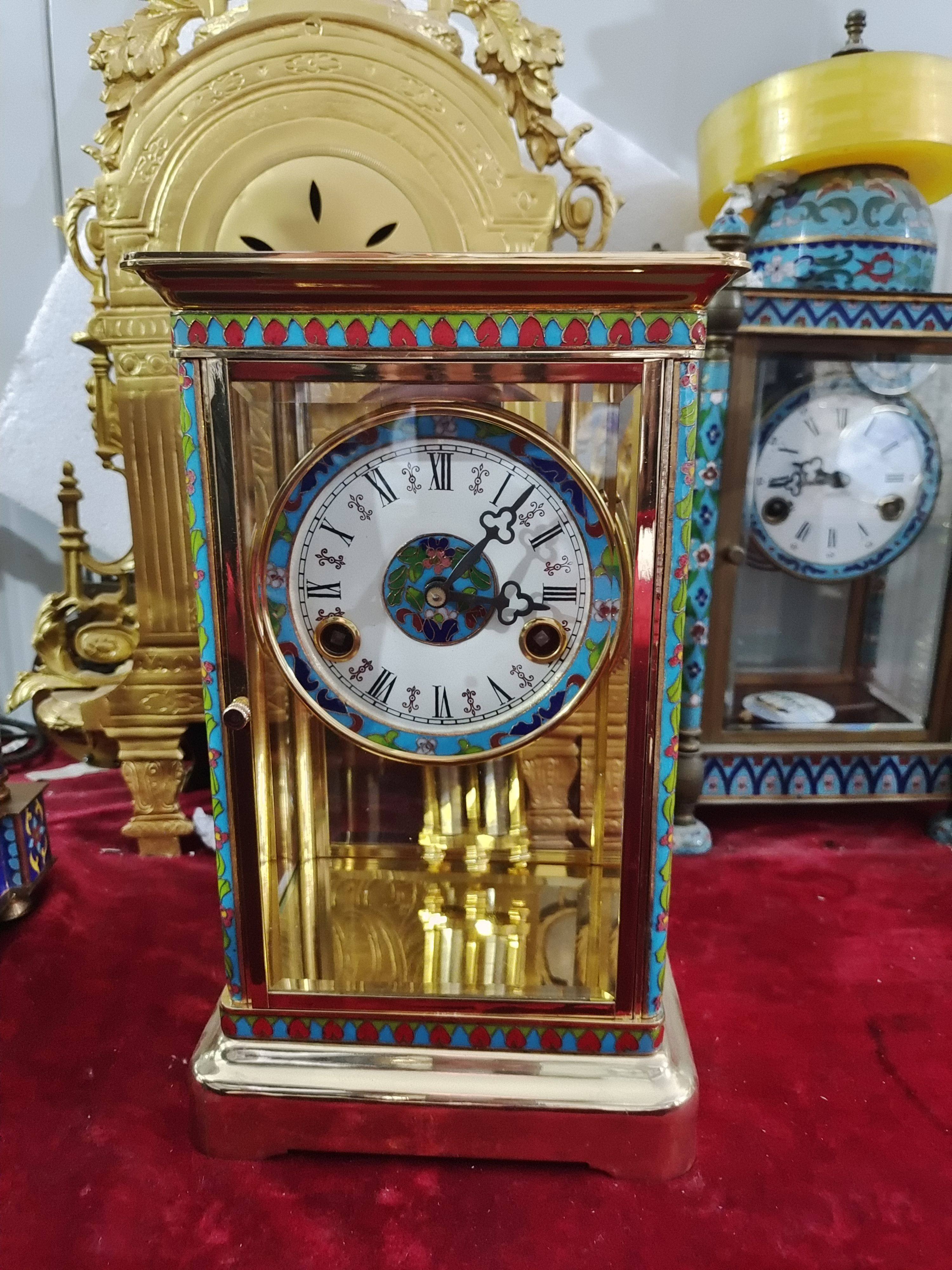 珐琅彩镀金座钟机械报时台钟老式发条台钟