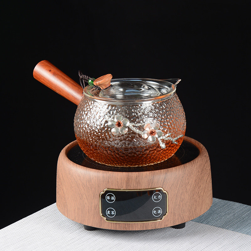 耐高温泡茶杯电陶炉专用煮茶壶耐热锤纹玻璃茶壶镶锡梅花煮茶器