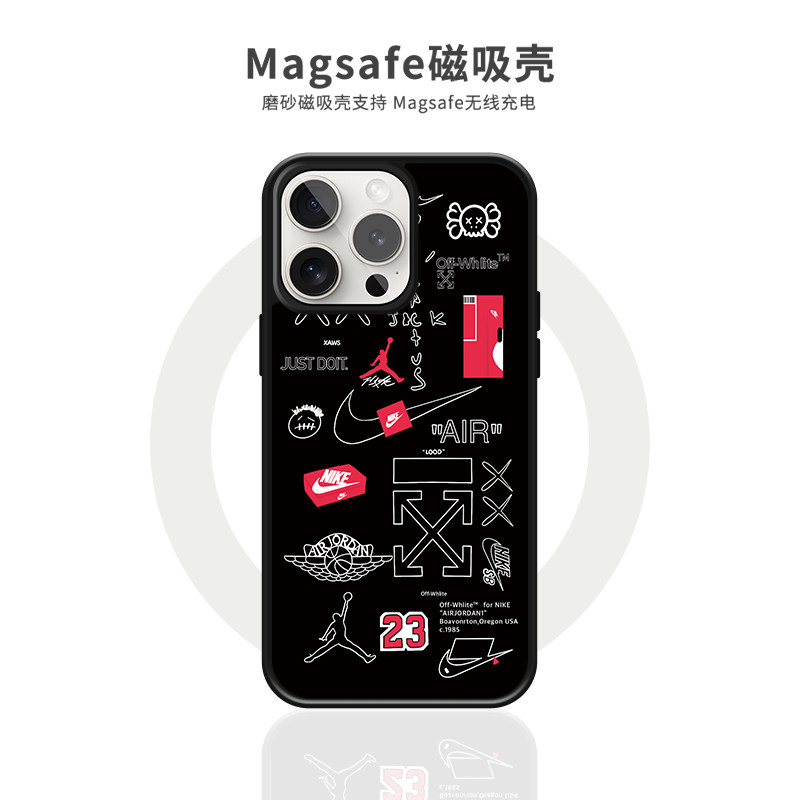 欧美潮牌AJ乔丹标签iphone17promax手机壳磁吸新款原创16pro适用苹果13Pro防摔15PM磨砂个性男女14plus保护套